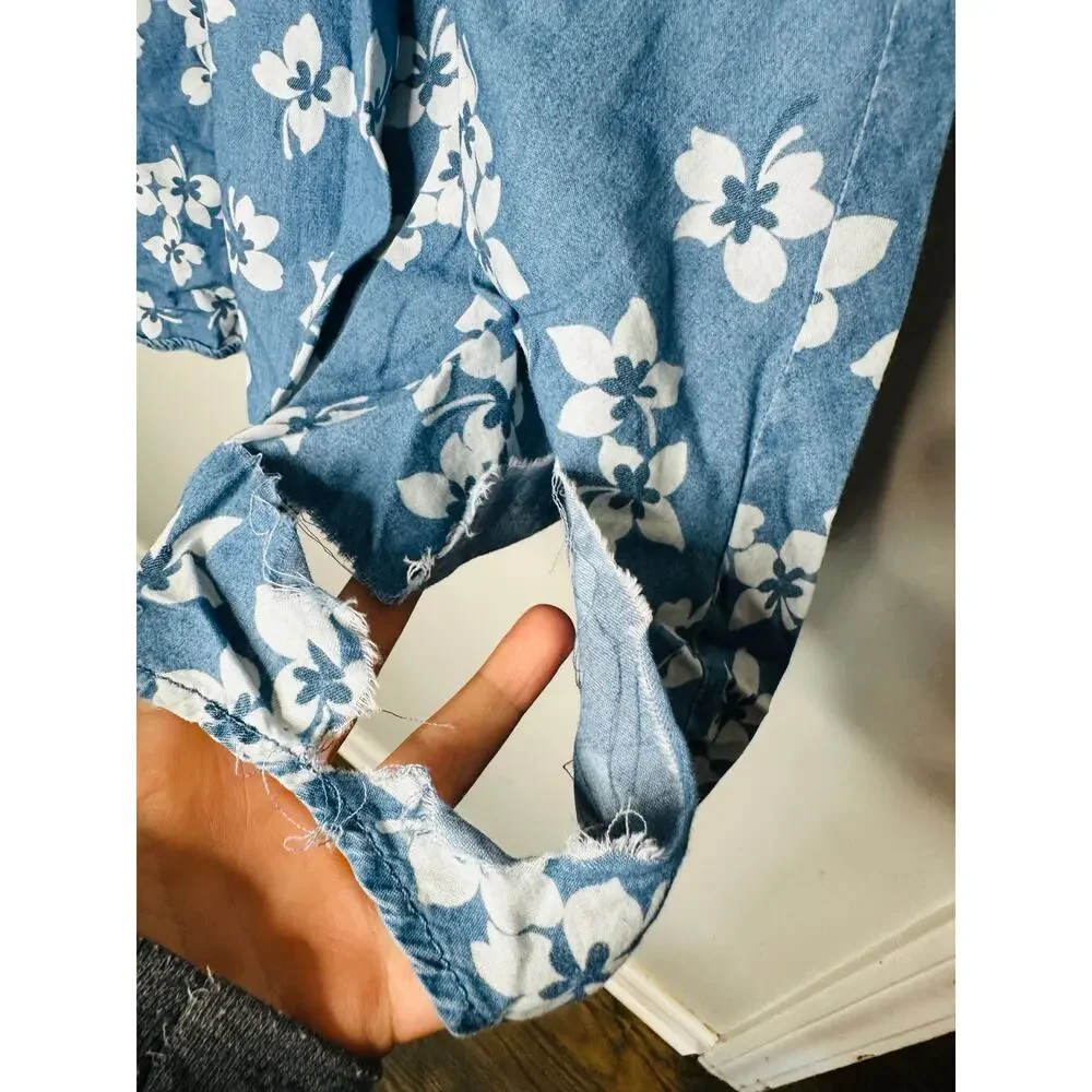 DRAPER JAMES Blue White Floral Sleeveless V-Neckline Love Circle Dress Size 2 - Picture 6 of 10